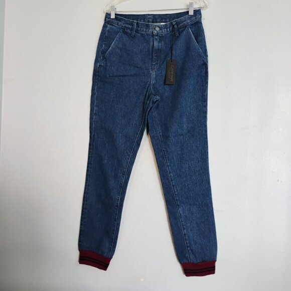 Carmar Aliena Athletic Jogger Blue Jeans - Red Stripe Elastic Band Ankle Size 28 - Picture 2 of 9